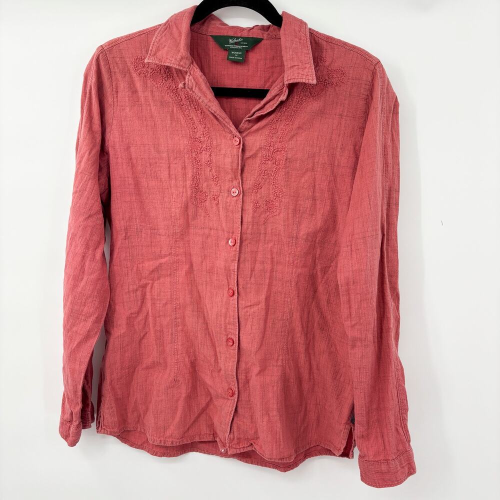 Woolrich Little Oaks Button Down Top, Embroidered, 100% Cotton, Size M